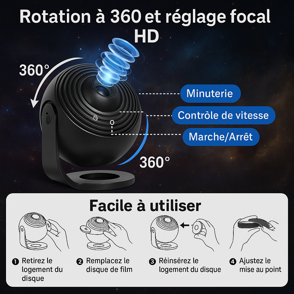 Projecteur d'étoiles silencieux en image HD