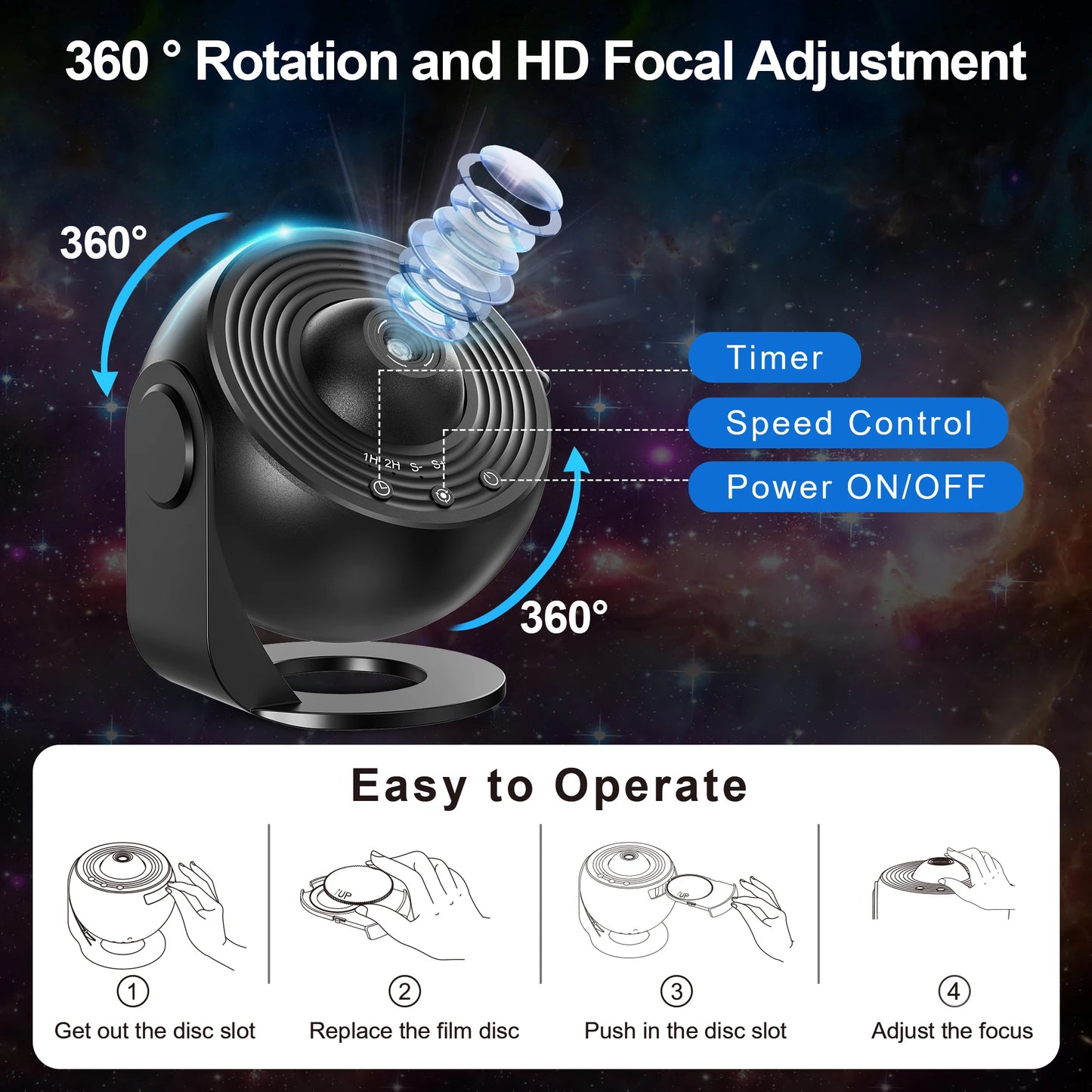 Projecteur d'étoiles silencieux en image HD