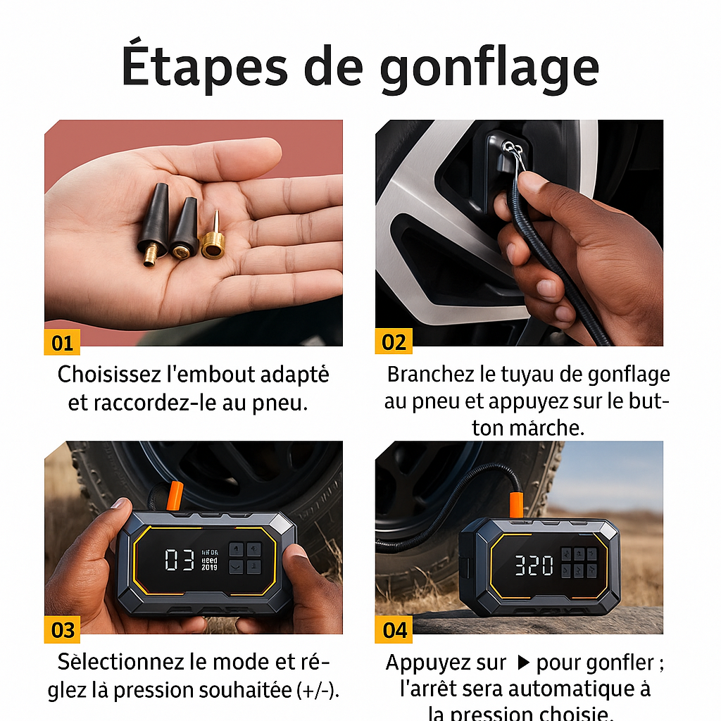 Gonfleur 4-en-1 avec Booster de Batterie & Power Bank – 10000 mAh (LW-HW03)